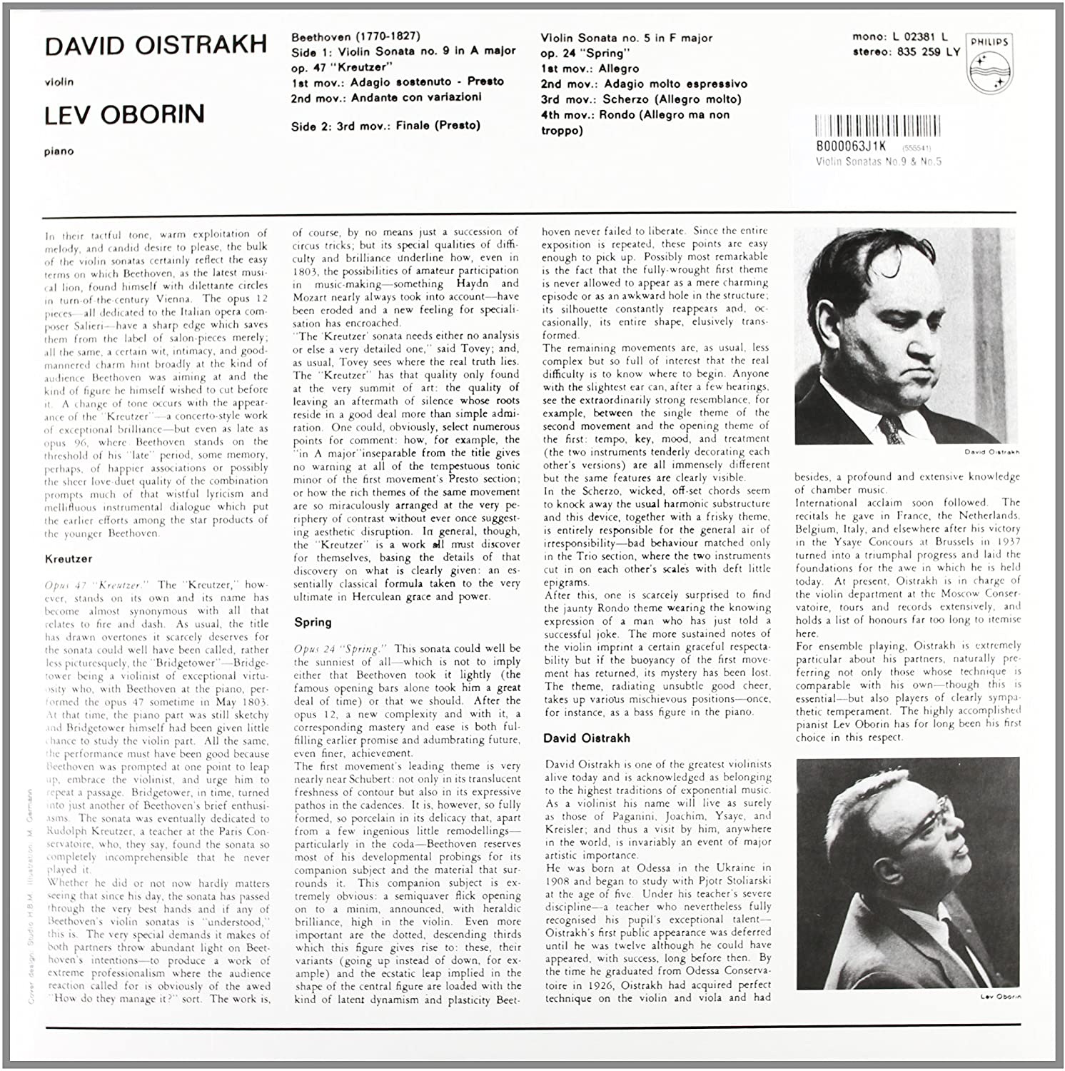 Beethoven: Sonatas For Piano - Vinyl | David Oistrakh, Lev Oborin