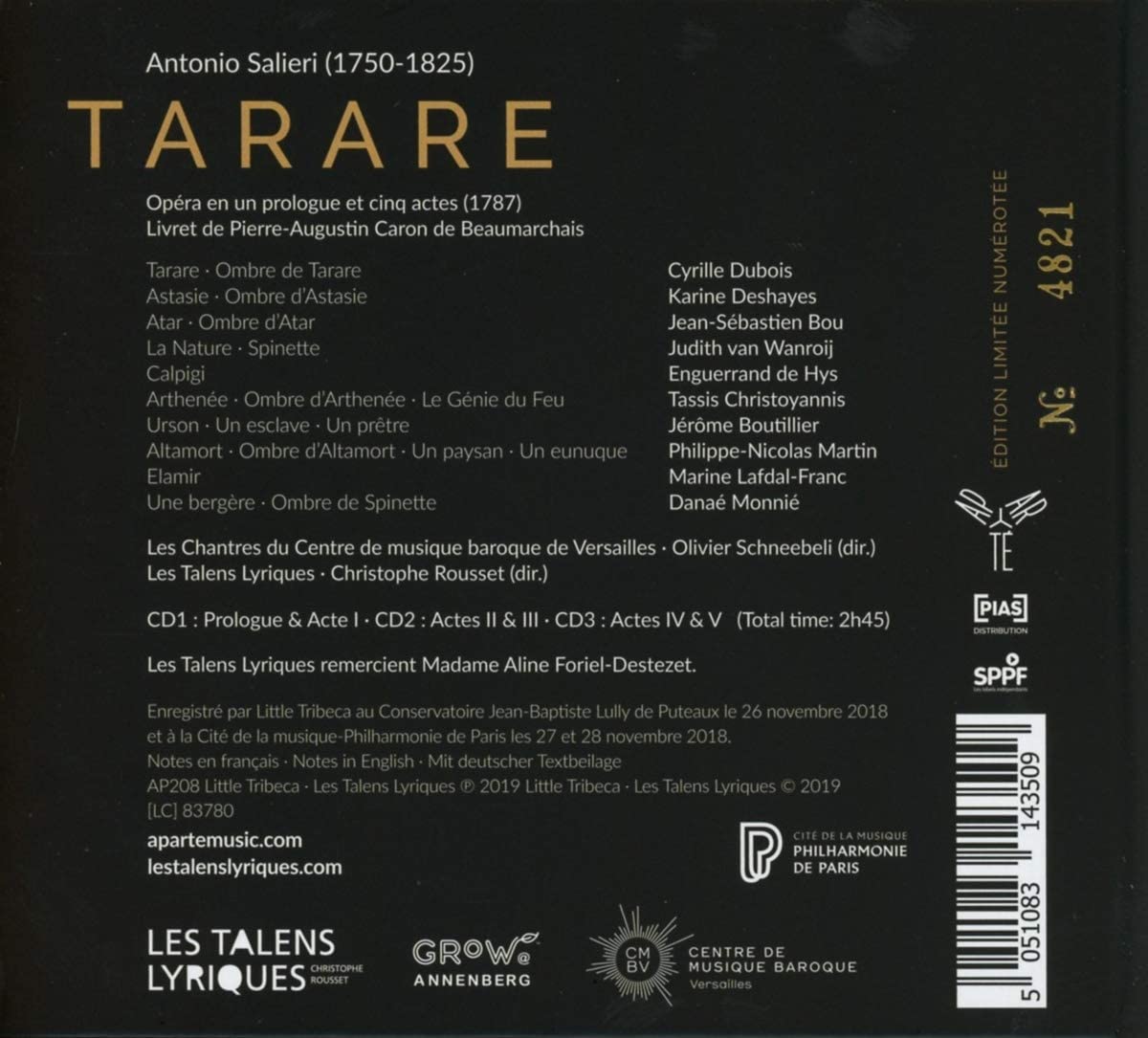 Antonio Salieri: Tarare | Les Talens Lyriques, Christophe Rousset