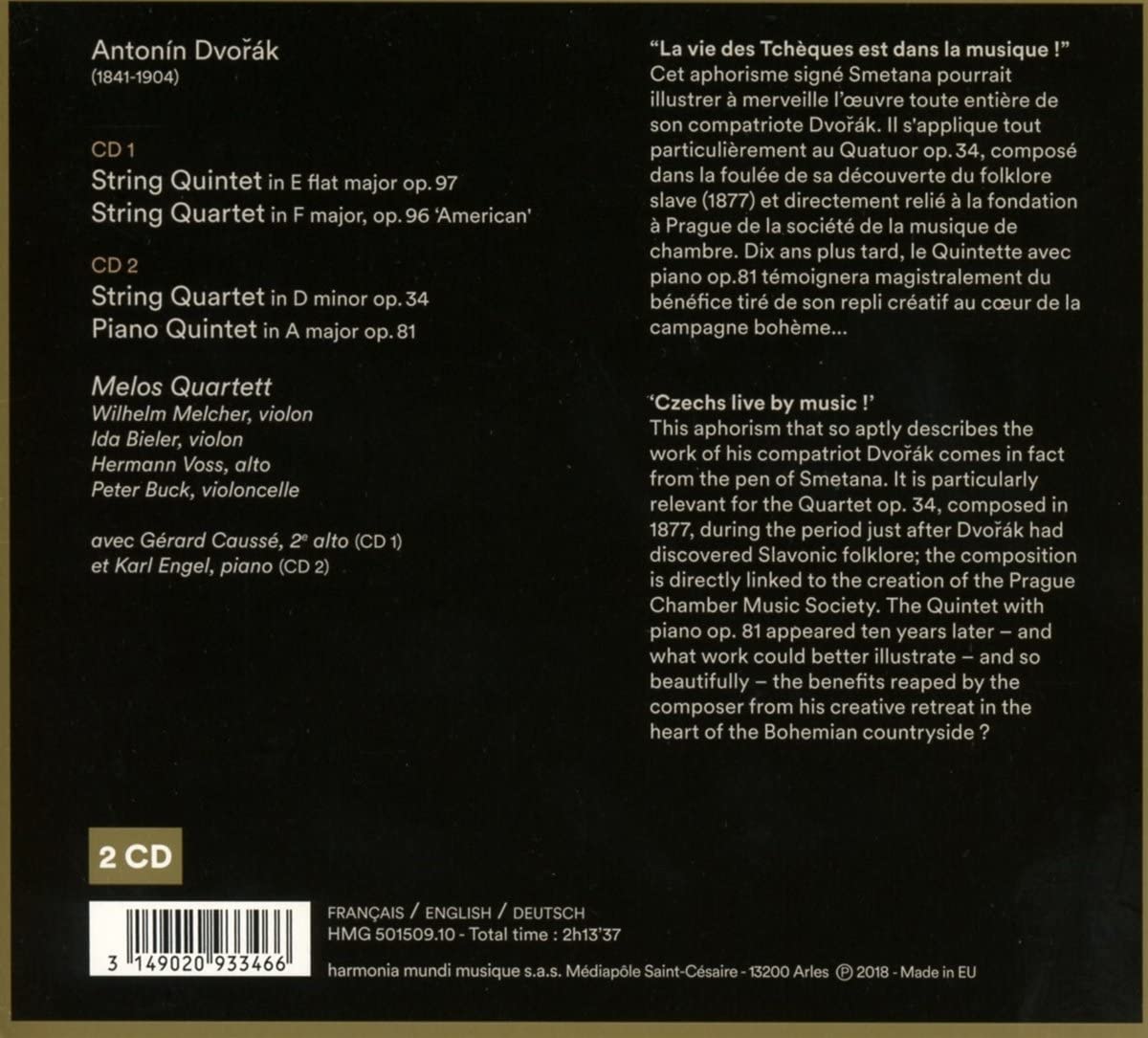 Antonin Dvorak: String Quintets/String Quartets Opp. 34 & 96 | Melos Quartet