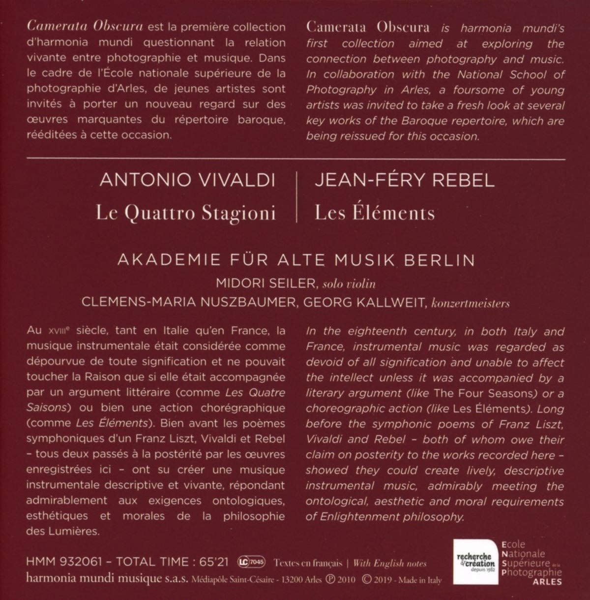 Vivaldi: Le Quattro Stagioni / Rebel: Les Éléments | Akademie Fuer Alte Musik Berlin, Midori Seiler, Clemens-Maria Nuszbaumer, Georg Kallweit