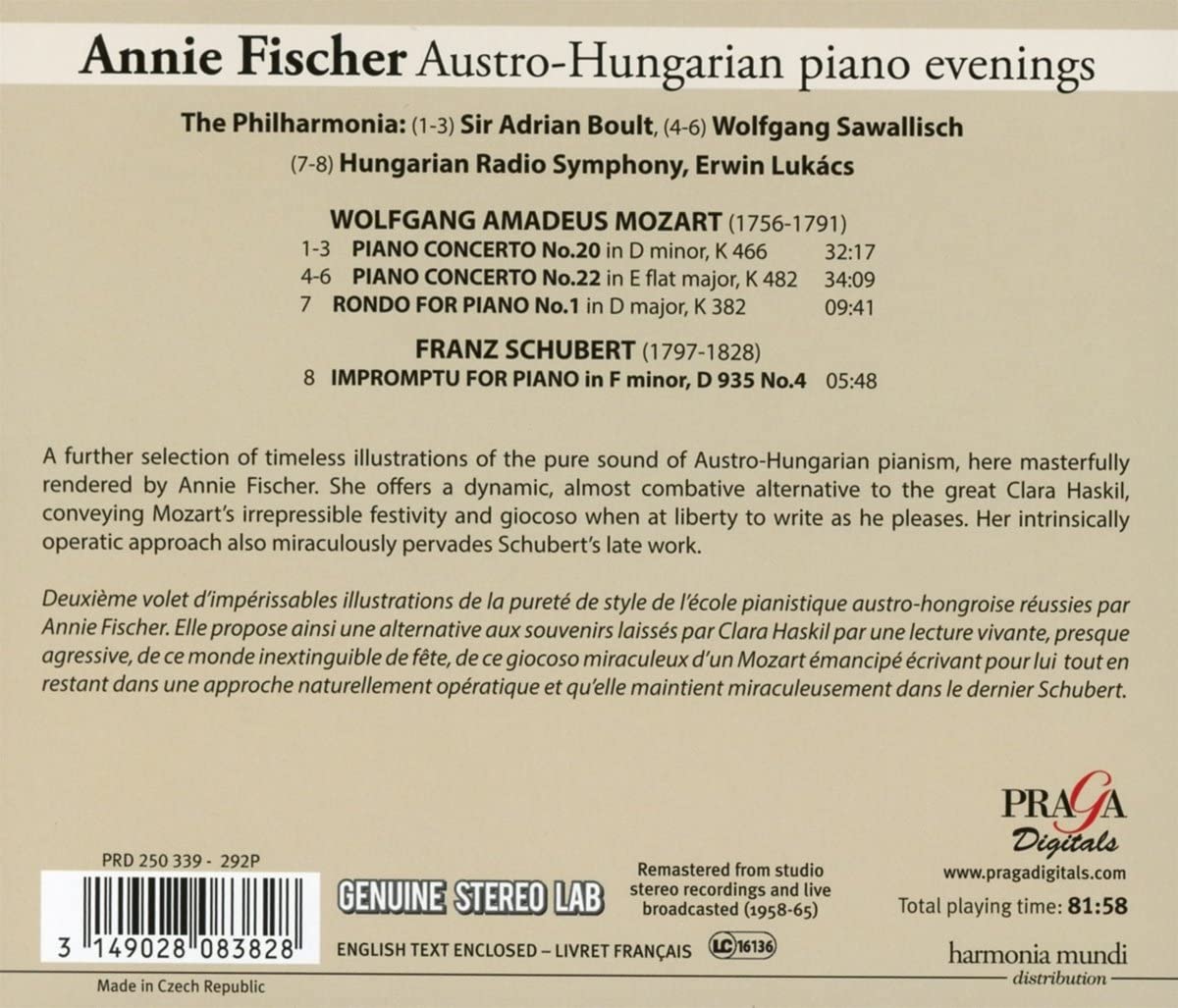 Mozart: Piano Concertos No. 20 K466, No. 22, K482, Rondo K382; Schubert: Impromptu D935/4 | Annie Fischer