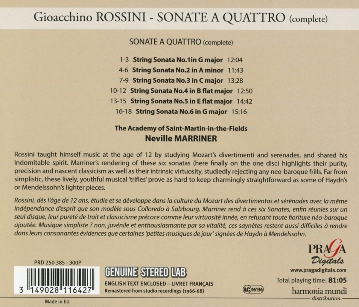 Sonate a quattro complete | Neville Marriner, Gioacchino Rossini