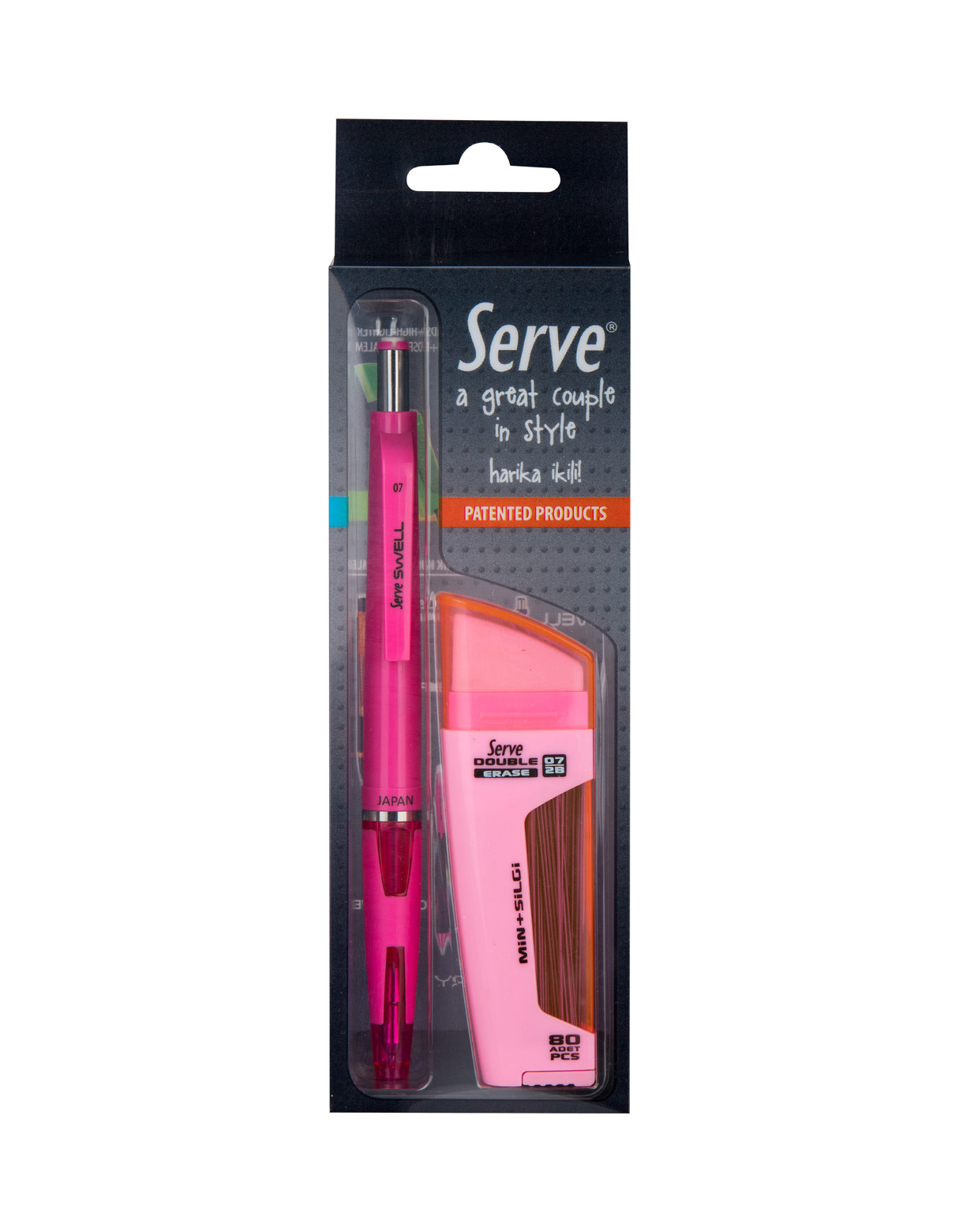 et creion mecanic - Swell Double Erase 2 Pcs: Radiera si rezerve, 0.7mm roz | Serve