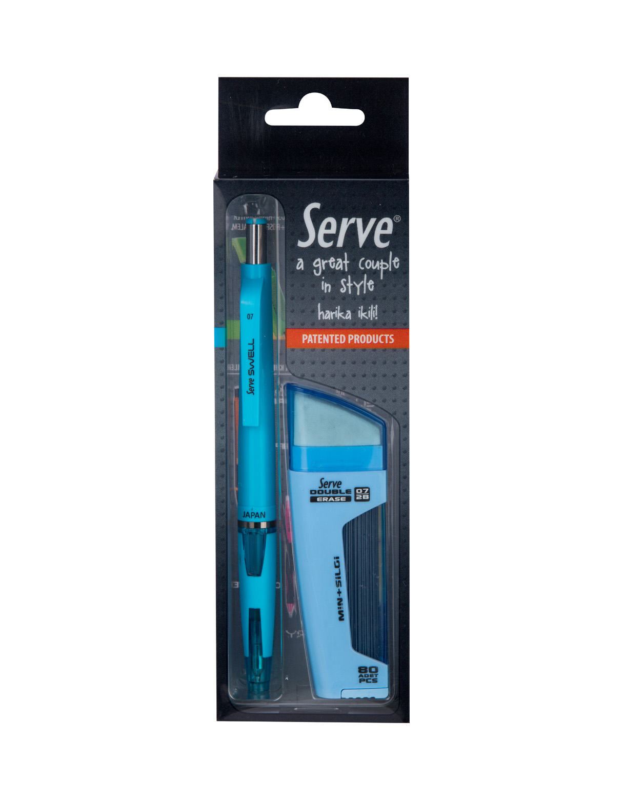 Set creion mecanic - Swell Double Erase 2 Pcs: Radiera si rezerve, 0.7mm albastru | Serve