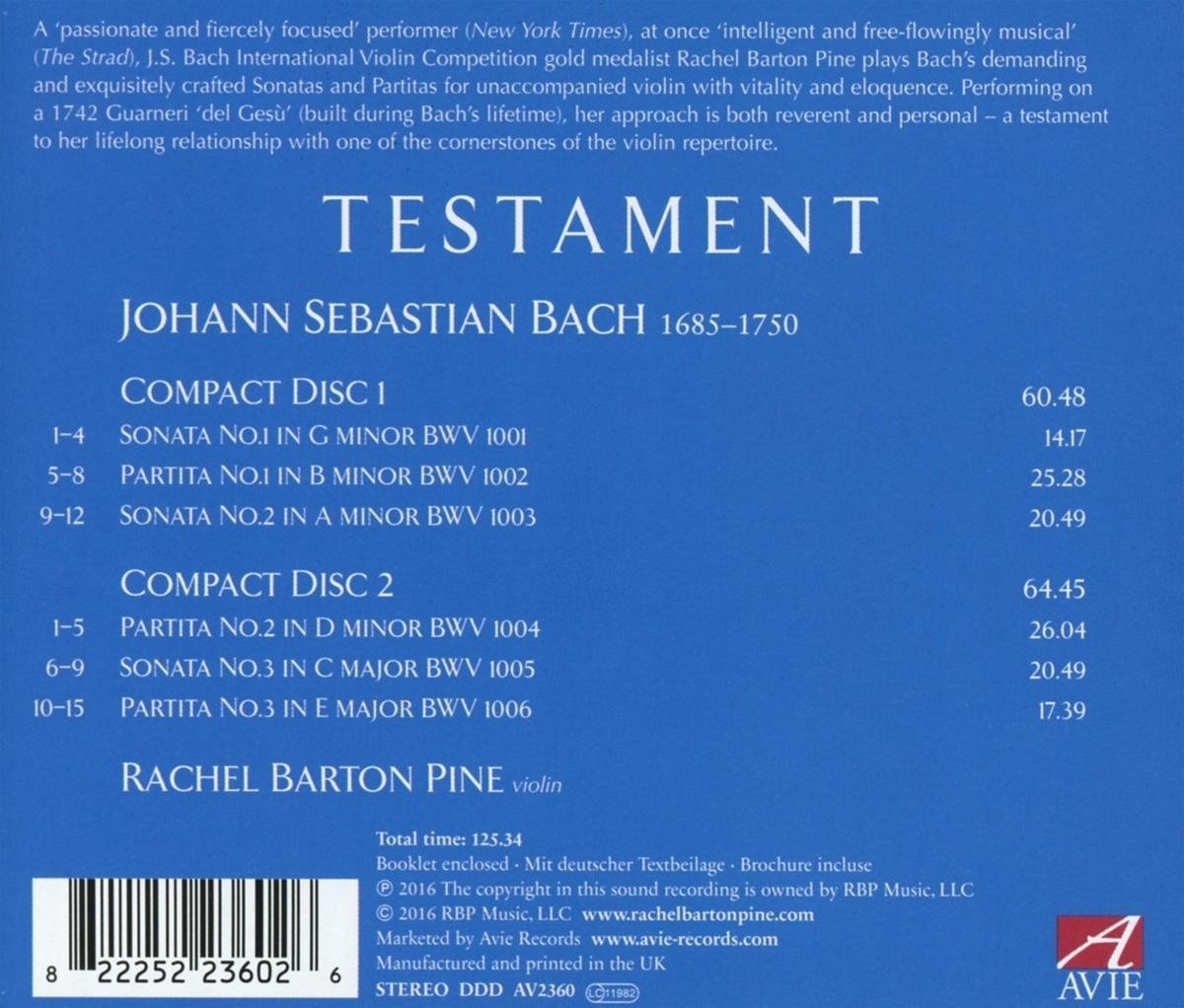 Bach: Testament - Complete Sonatas and Partitas for Solo | Rachel Barton Pine, Johann Sebastian Bach