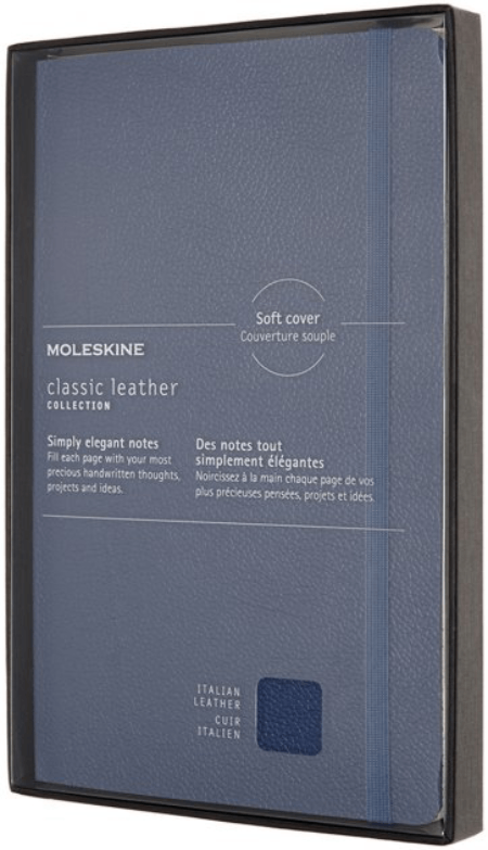 Carnet - Moleskine Classic - Italian Leather - Open Box - Soft Cover, Large, Ruled - Forget Me Not Blue | Moleskine