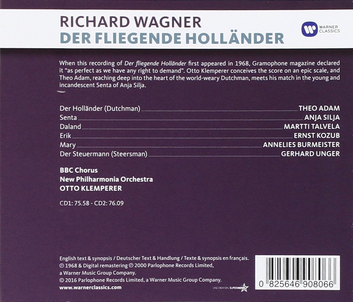 Wagner: Der Fliegende Hollander | Richard Wagner, Otto Klemperer, Theo Adam, Anja Silja, Martti Talvela, Gerhard Unger, Ernst Kozub, Annelies Burmeister - 1 | YEO