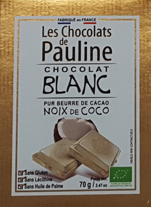 Ciocolata alba cu fulgi de cocos - Les Chocolats de Pauline | Les Chocolats de Pauline