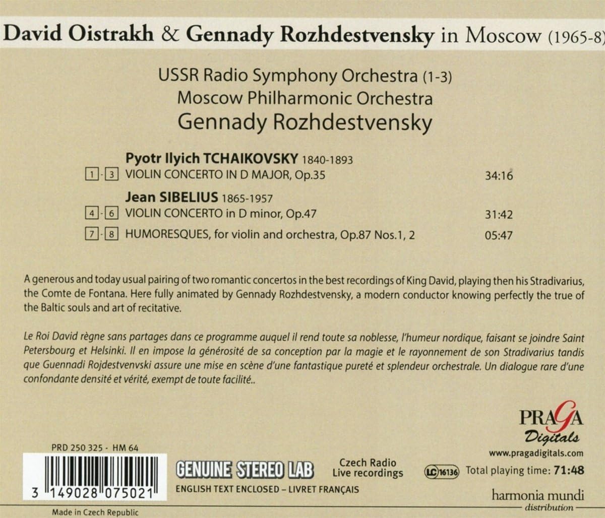 Tchaikovsky / Sibelius - Violin Concertos | David Oistrakh, Moscow Philharmonic Orchestra, USSR Radio Symphony Orchestra, Gennady Rozhdestvensky - 1 | YEO