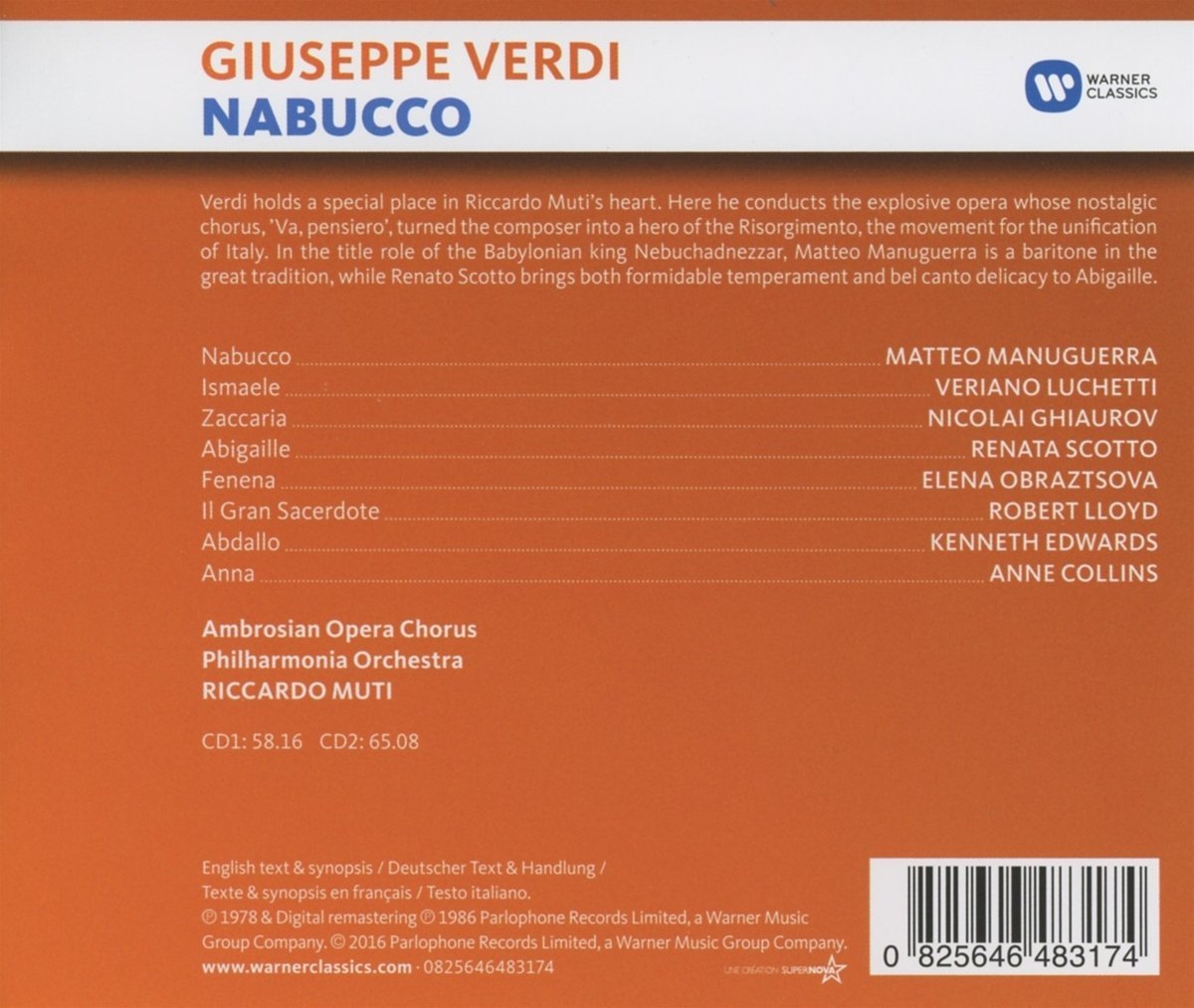 Verdi: Nabucco | Giuseppe Verdi, Riccardo Muti, Matteo Manuguerra, Renata Scotto, Nicolai Ghiaurov, Veriano Luchetti, Elena Obraztsova, Ambrosian Opera Chorus, Philharmonia Orchestra - 1 | YEO