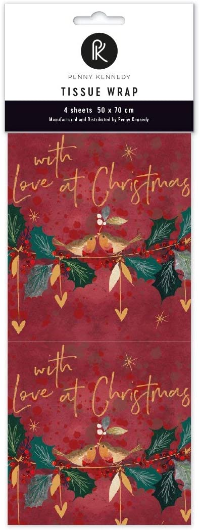  Hartie de impachetat - With Love At Christmas Tissue Wrapping Paper, 4 Sheets 70x50 | Penny Kennedy 