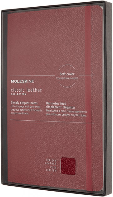 Carnet - Moleskine Classic - Italian Leather - Open Box - Soft Cover, Large, Ruled - Bordeaux Red | Moleskine