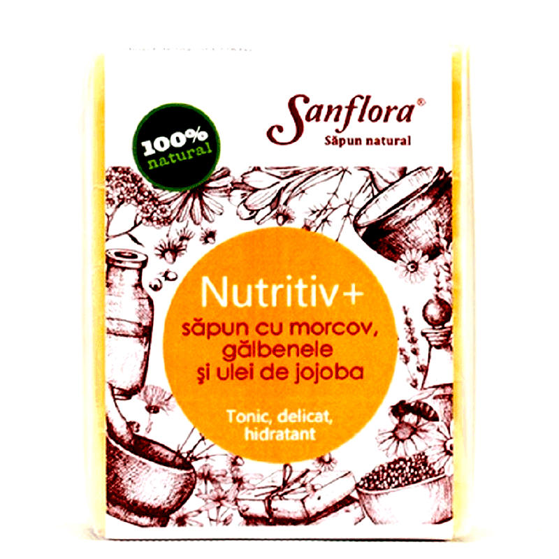 Sapun natural nutritiv - Morcov, galbenele si ulei de jojobba, 100g | Sanflora