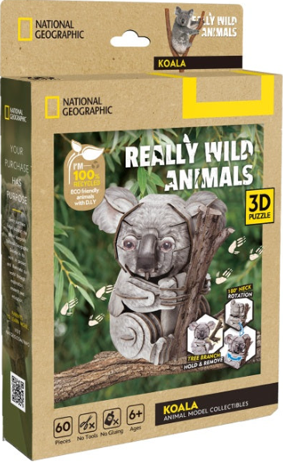 Puzzle 3D - National Geographic Animale Salbatice - Koala, 60 piese | CubicFun - 5