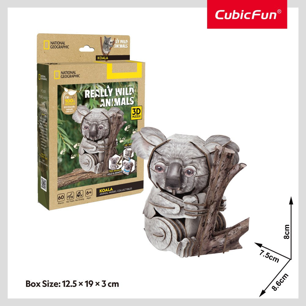 Puzzle 3D - National Geographic Animale Salbatice - Koala, 60 piese | CubicFun - 1