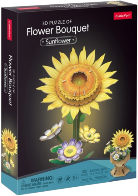 Puzzle 3D - Buchet de flori - Floarea Soarelui, 102 piese | CubicFun - 6