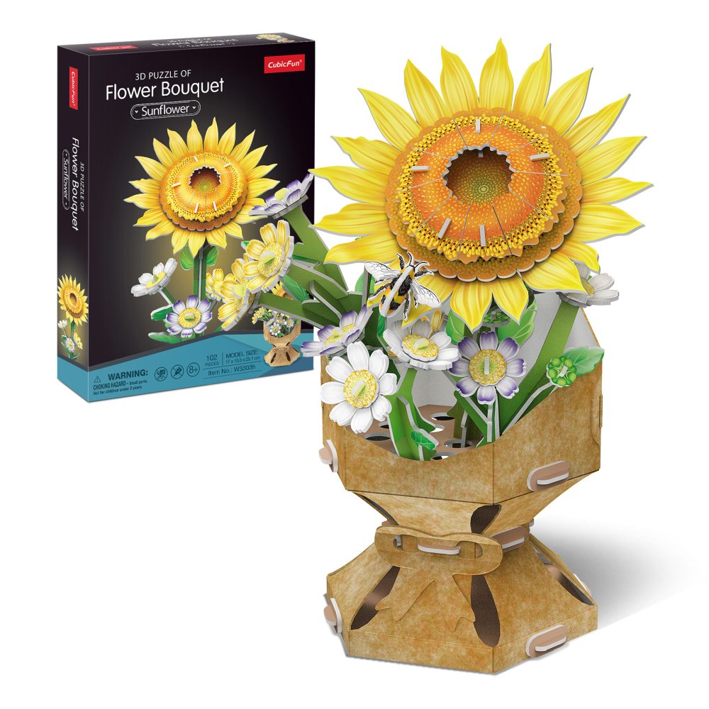 Puzzle 3D - Buchet de flori - Floarea Soarelui, 102 piese | CubicFun - 3
