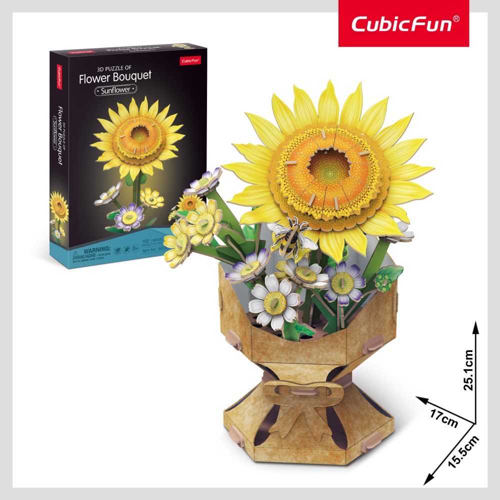 Puzzle 3D - Buchet de flori - Floarea Soarelui, 102 piese | CubicFun - 4