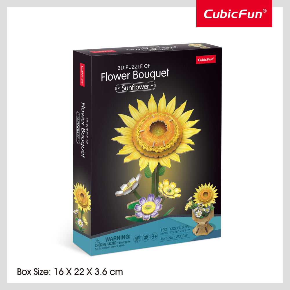 Puzzle 3D - Buchet de flori - Floarea Soarelui, 102 piese | CubicFun - 5