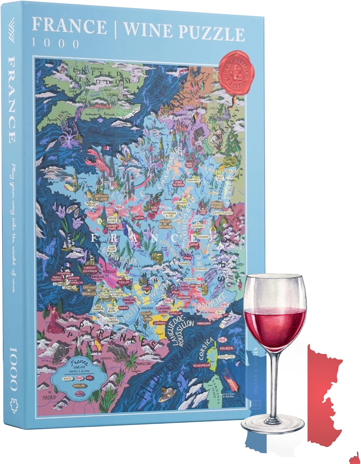 Puzzle clasic 1000 piese - Harta Frantei | Water & Wines - 3