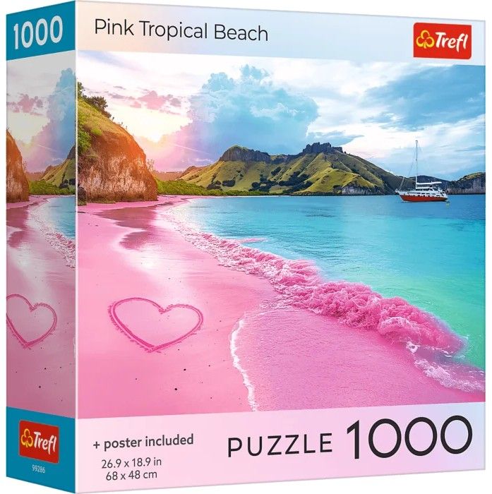 Puzzle 1000 piese - SUA - Plaja Tropicala Roz | Trefl - 1