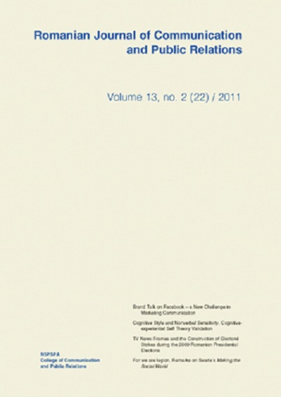 Vezi detalii pentru Romanian Journal of Communication and Public Relations - nr. 22 / 2011 | 