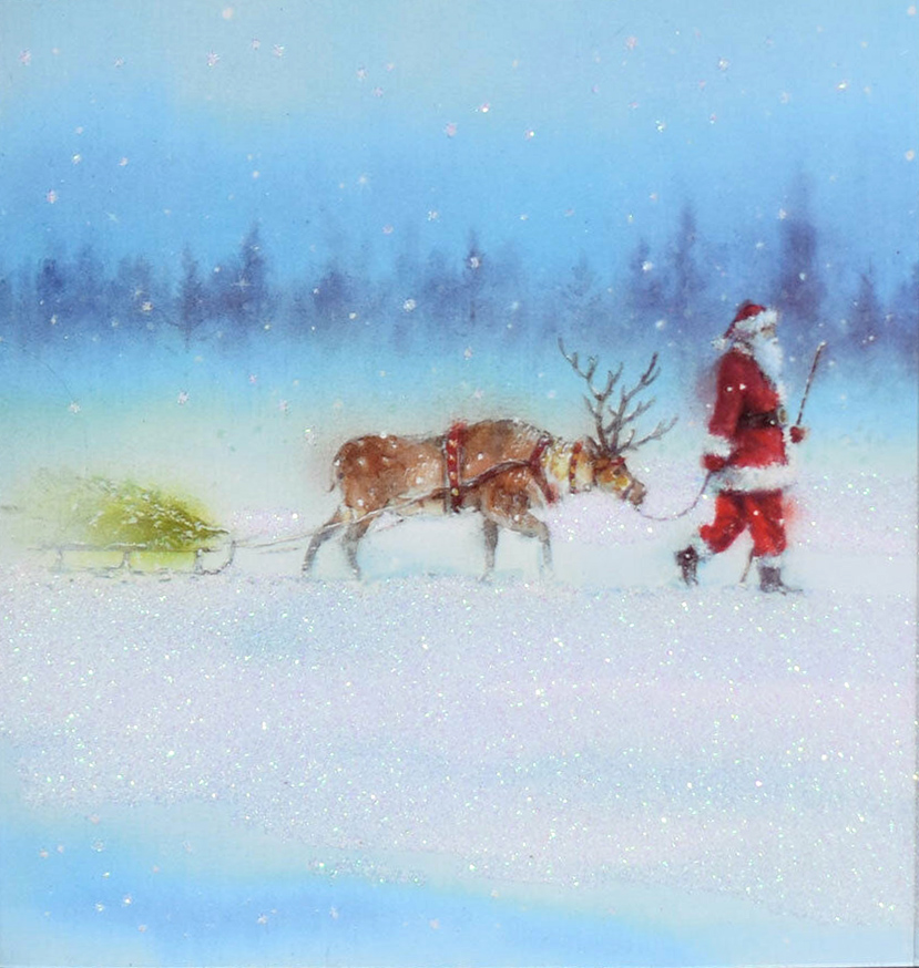  Felicitare - Santa Reindeer Pulls Sleigh Glitter | Ling Design 