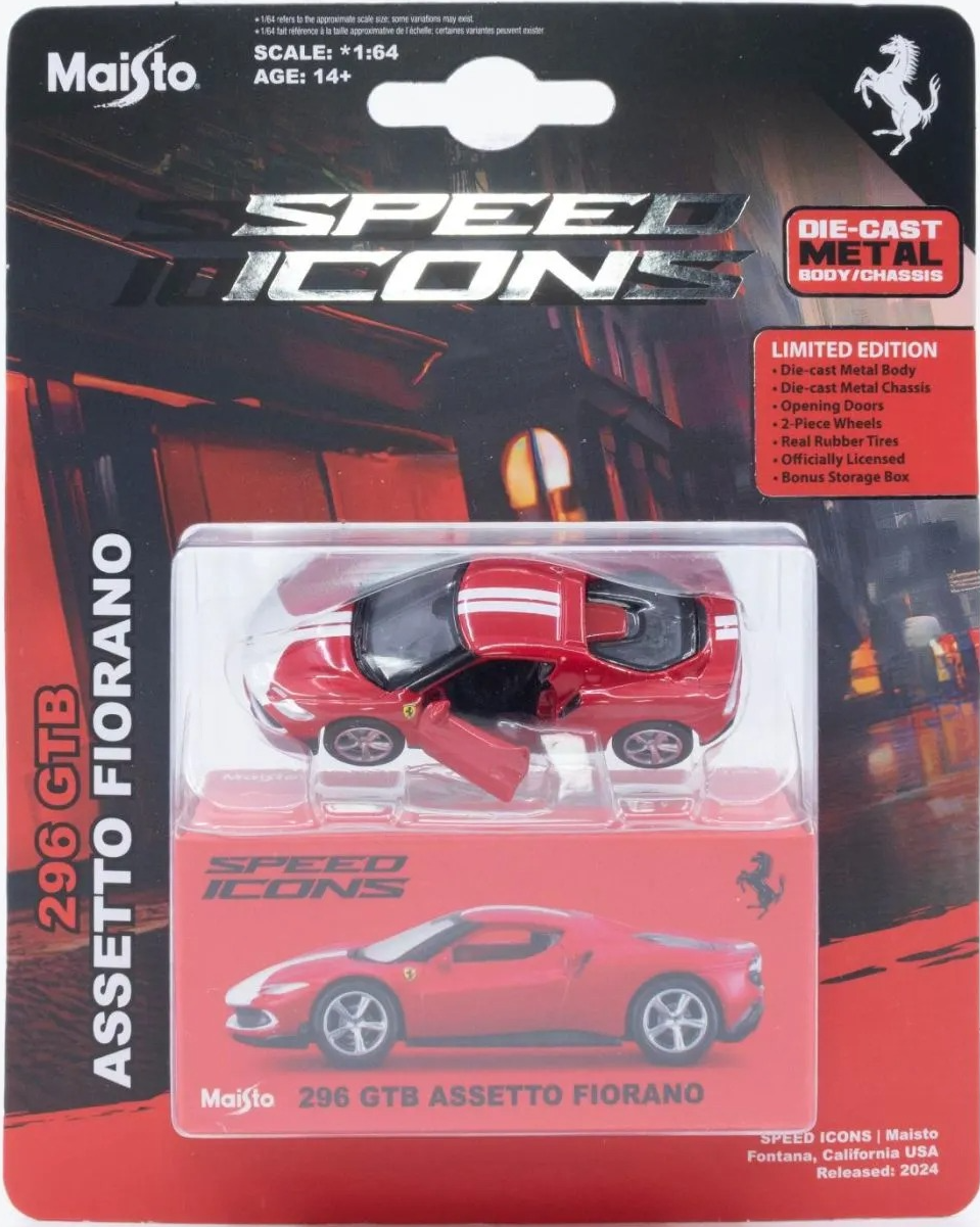 Masinuta metalica - Speed Icons - Ferrari 296 GTB Assetto Fiorano - Rosu | Maisto - 1