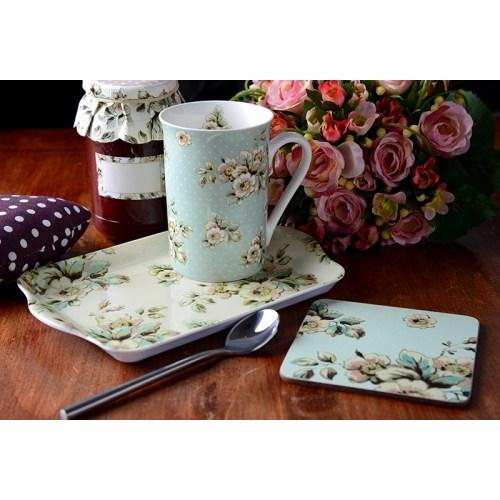 Katie Alice - Cottage Flower Time for Tea Mug, Coaster & Tray Gift Set |