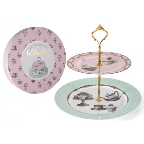 Katie Alice Cupcake Couture 2 Tier Cake Plate Stand In Hat Box |