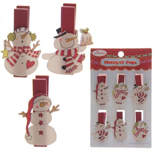 Novelty Snowman Christmas Pegs Pack of 6 | Puckator