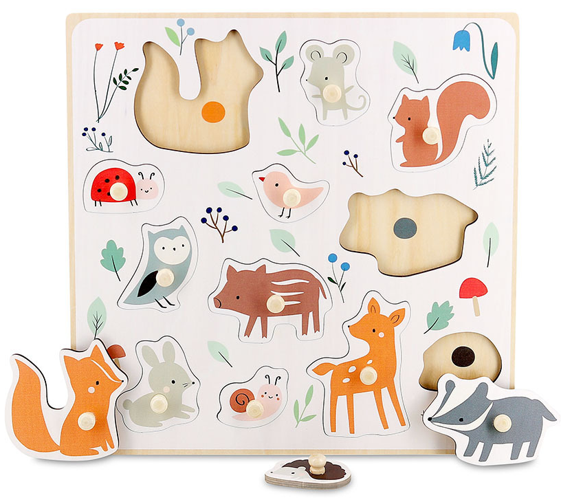 Puzzle din lemn - Forest animals peg puzzle - Sarah Betz | Vilac - 4