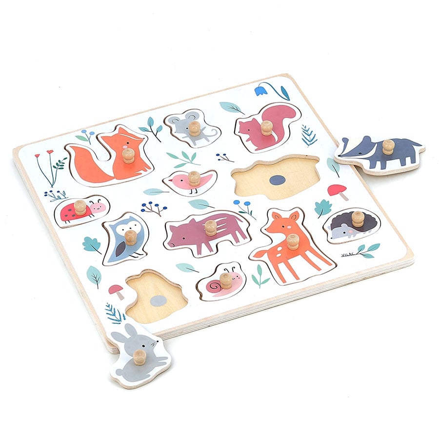 Puzzle din lemn - Forest animals peg puzzle - Sarah Betz | Vilac - 1