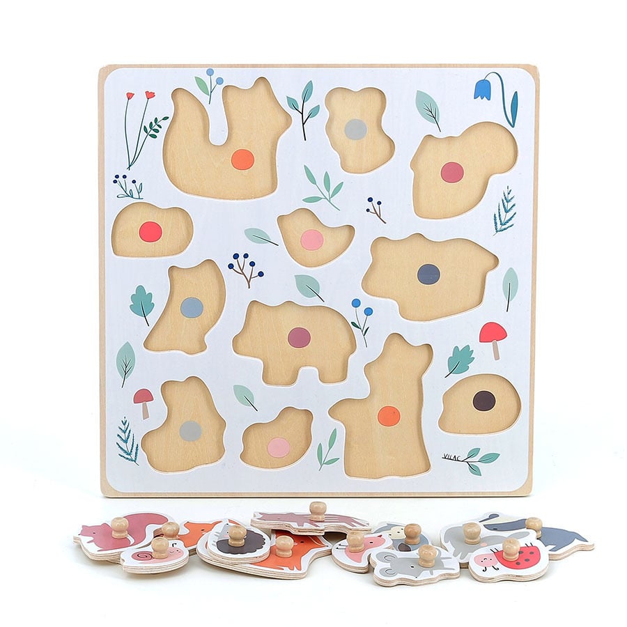 Puzzle din lemn - Forest animals peg puzzle - Sarah Betz | Vilac - 2