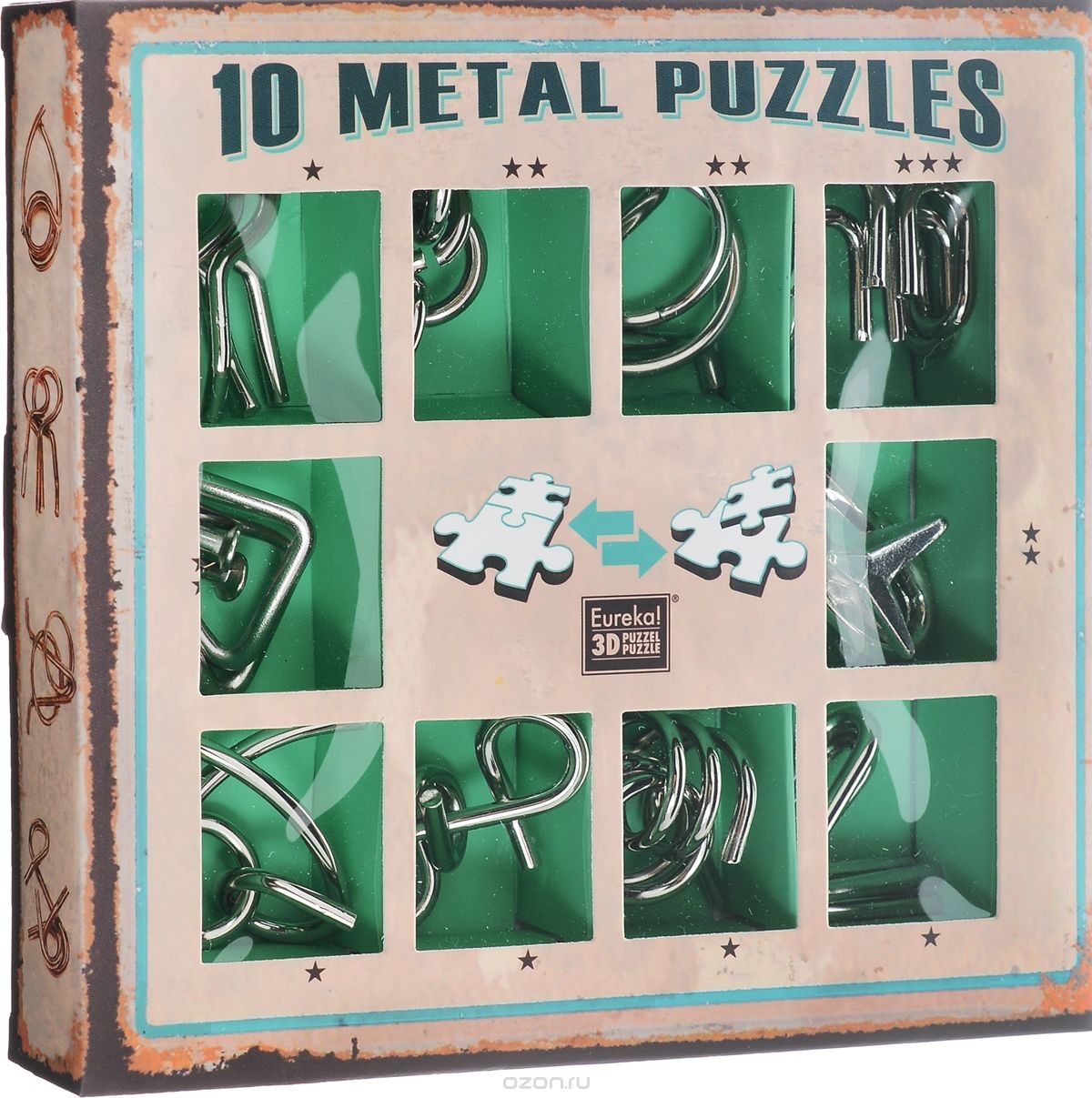 Set de 10 Puzzle-uri 3D - Metal - Green | Eureka