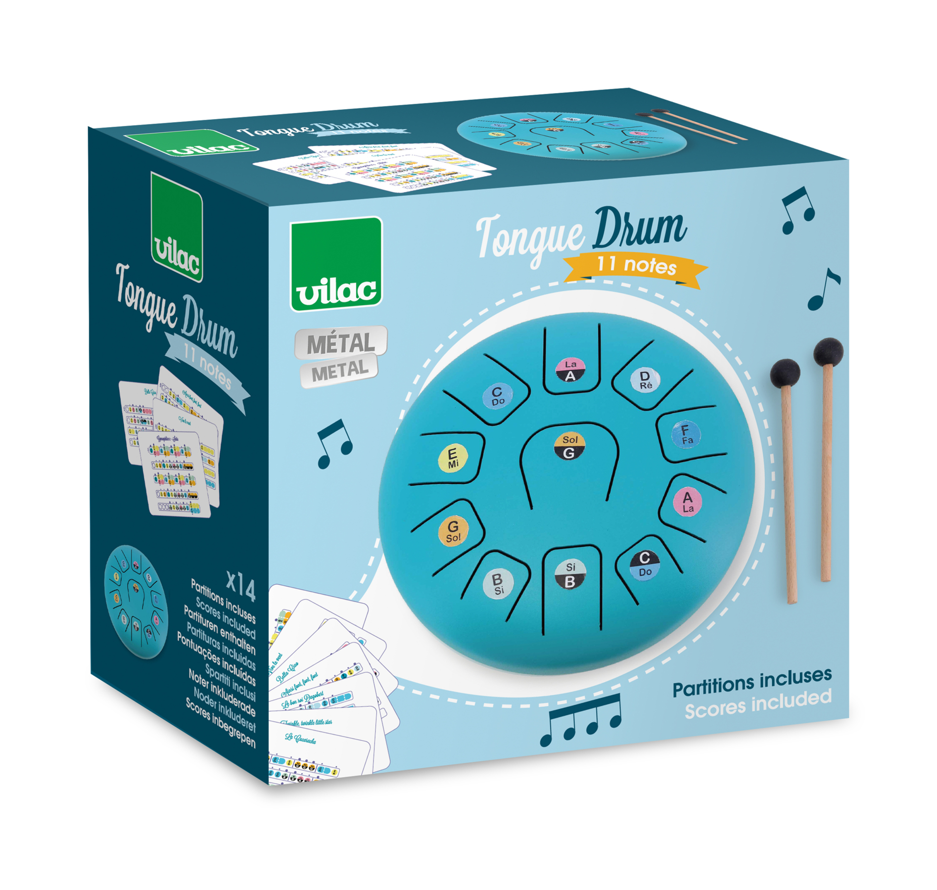 Instrument muzical - 8inch Metal Tongue Drum with scores, 11 notes | Vilac - imagine 2