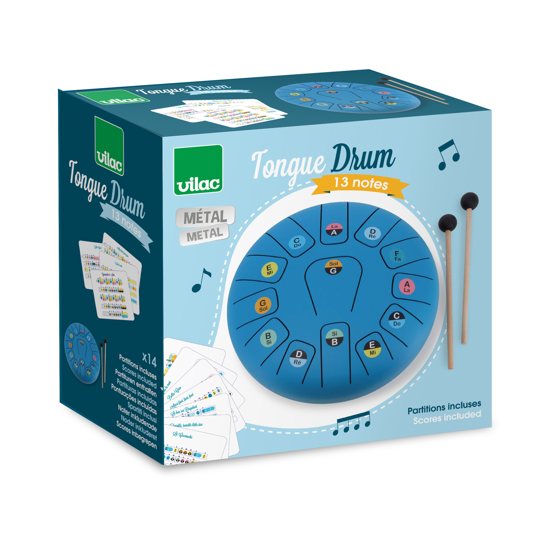 Instrument muzical - 10" Metal Tongue Drum with scores, 13 notes | Vilac - imagine 2