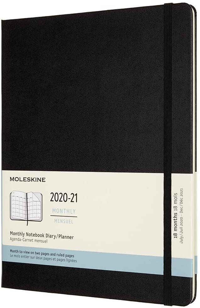 Agenda 2020-2021 - Moleskine 18-Month Monthly Notebook Planner - Black, X-Large, Hard Cover | Moleskine - 6 | YEO