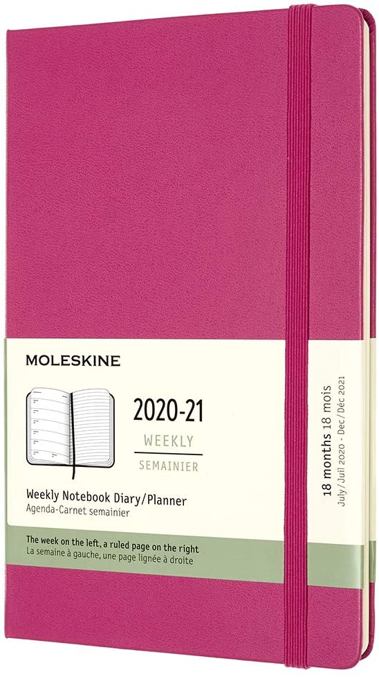 Agenda 2020-2021 - Moleskine 18-Month Weekly Notebook Planner - Bougainvillea Pink, Large, Hard Cover | Moleskine