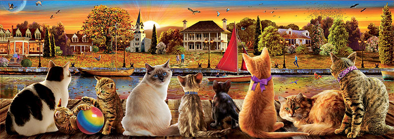 Puzzle 1000 piese - Panorma - Cats in the Quay | Educa