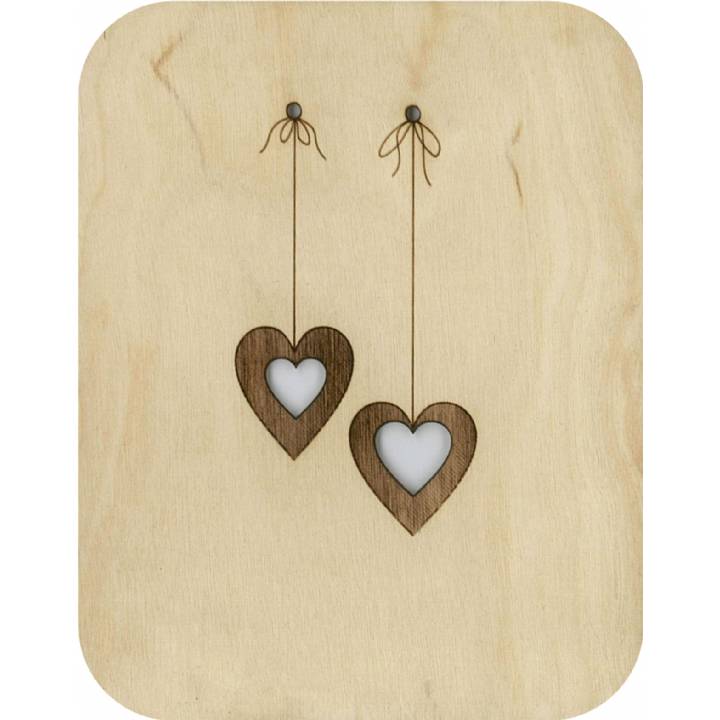 Felicitare din lemn - Wooden - Dangling Hearts | Forever Cards Limited