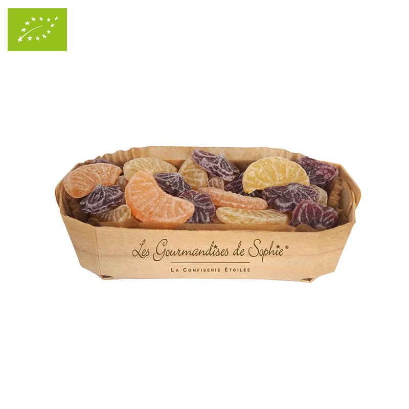 Cosulet cu bomboane in forma de violete si citrice BIO - barquette melange agrumes violette BIO | Les Gourmandises de Sophie