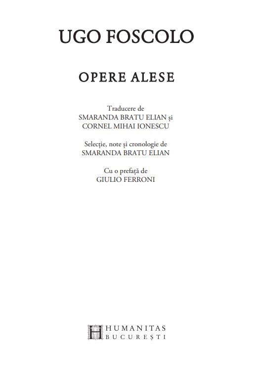 Opere scelte / Opere alese | Ugo Foscolo - 1 | YEO