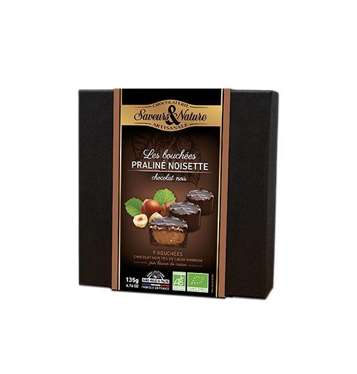 Cutie 9 praline cu ciocolata neagra si alune 135 G Bio | Saveurs et Nature