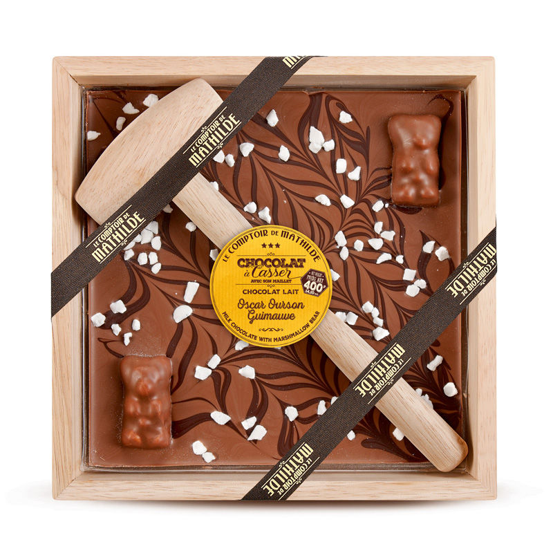 Ciocolata in cutie de lemn - Chocolat au lait Oscar ourson guimauve