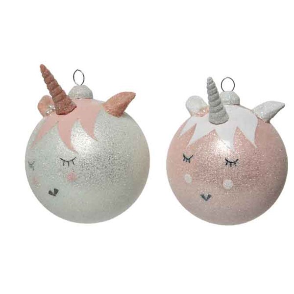 Glob decorativ - Bauble Unicorn - Winter White and Blush Pink - mai multe culori | Kaemingk