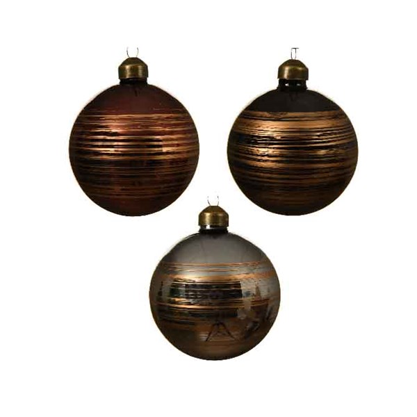 Glob decorativ - Bauble with Small Lines - Black, Rose Wood, Blue Stone - mai multe culori | Kaemingk