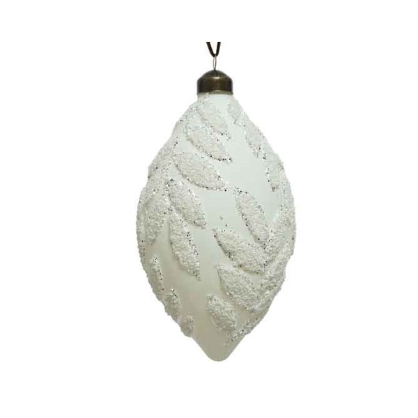 Set 2 globuri decorative - Olive Glitter Leaf Relief - White | Kaemingk