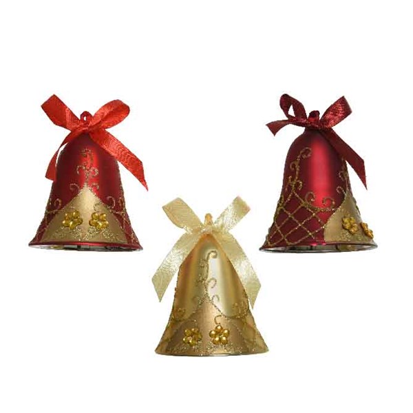  Clopotel decorativ - Bell with Glitter - Light Gold and Christmas Red - mai multe culori | Kaemingk 