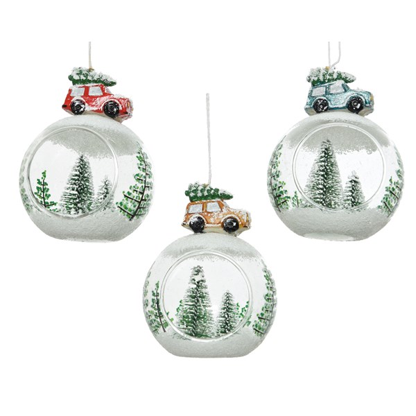 Glob decorativ - Tree in Globe Bauble Car - Red, Mustard, Green - mai multe culori | Kaemingk